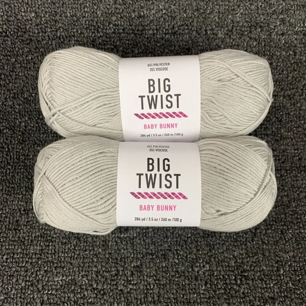 Lot Of 2 Big Twist Baby Bunny Yarn Light Gray 3.5 oz 284 yds Each New Super Fine
